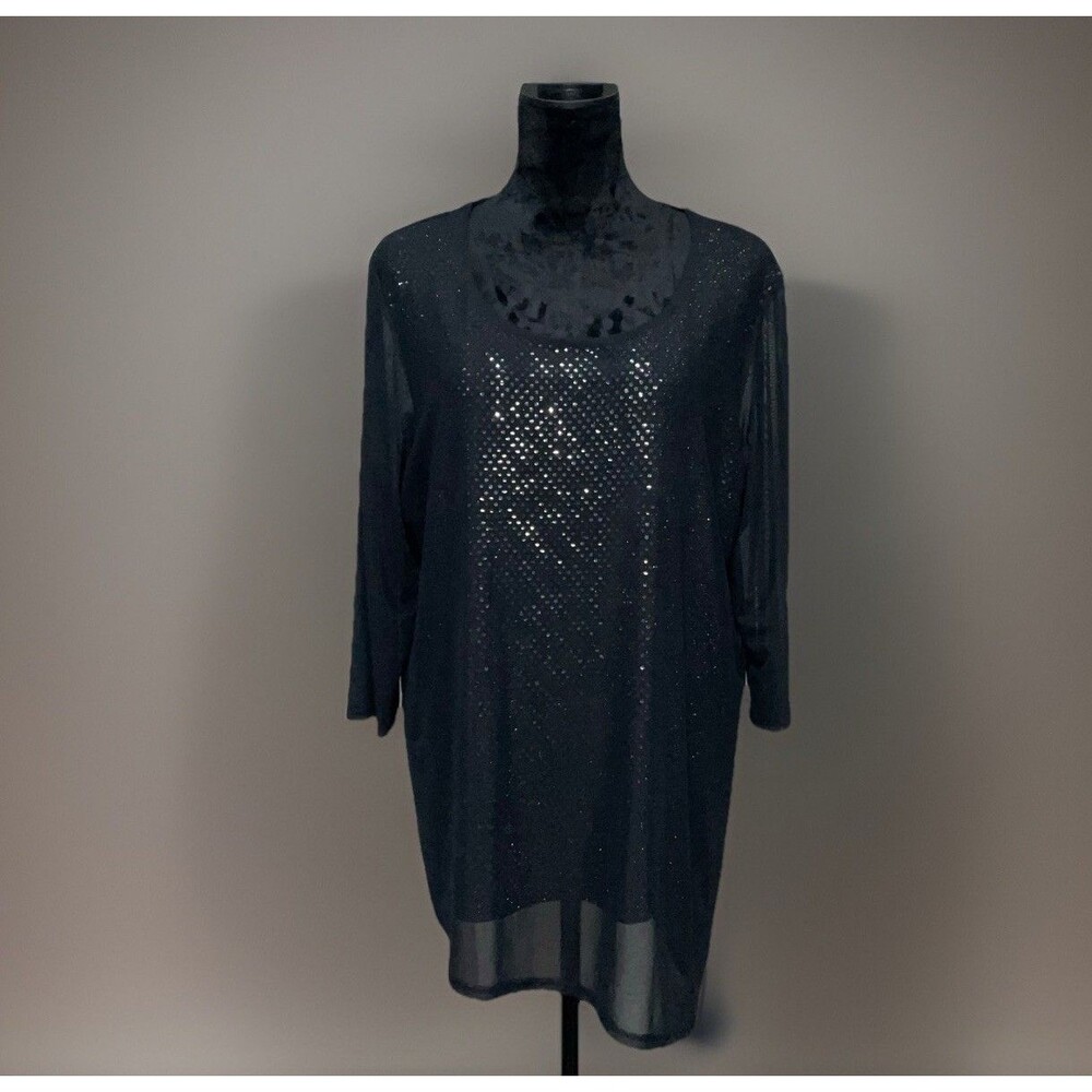 JM Collection Black Silver Mesh Layered  Women’s Tunic Size XL